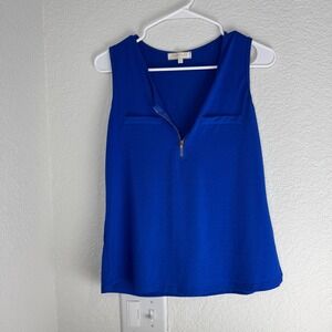 Emily Stacy Women's Royal Blue Sleeveless V-Neck Tank Top Blouse Size L